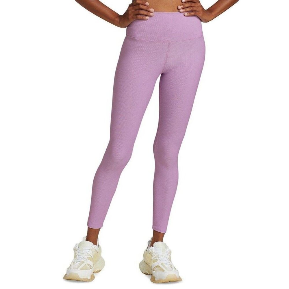 BEACH BODY Sport Womens Ayla Ribbed High Waisted Leggings Lavender Purple Size L